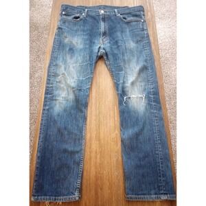 Levi's 513 Distressed Straight Leg‎ Dark Wash Blue Denim Men's Jeans Size 38x30